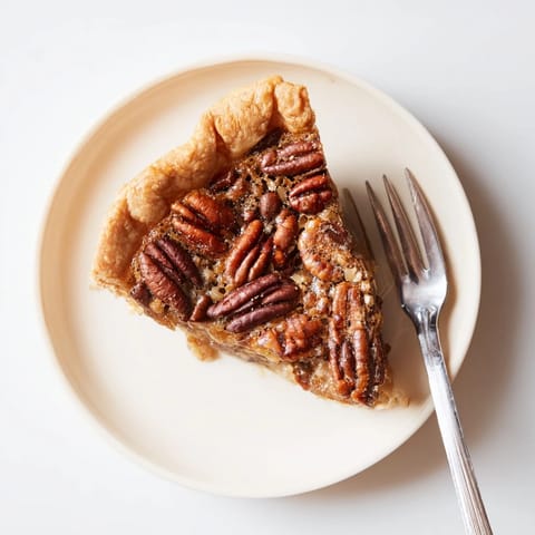 Warm Southern Pecan Pie slice revealing a rich, gooey brown sugar filling and toasted pecans on a plate.