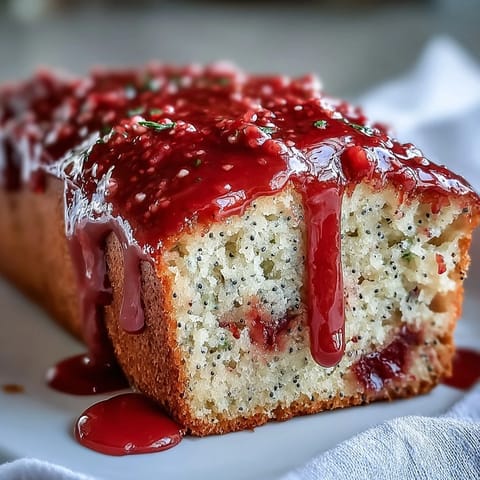 Moist crumb of Blood Orange Loaf Cake reveals ruby-red citrus and almond notes on a rustic wooden cutting board.