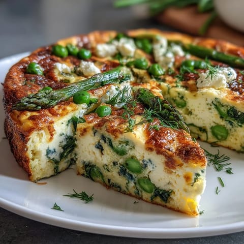 Spring Frittata with Asparagus, Peas and Goat Cheese, a vibrant brunch dish packed with seasonal vegetables and creamy goat cheese.