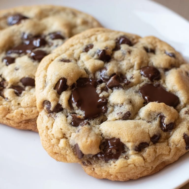 Warm Chocolate Chip Cookies rest on a baking sheet with parchment, ready to be devoured.