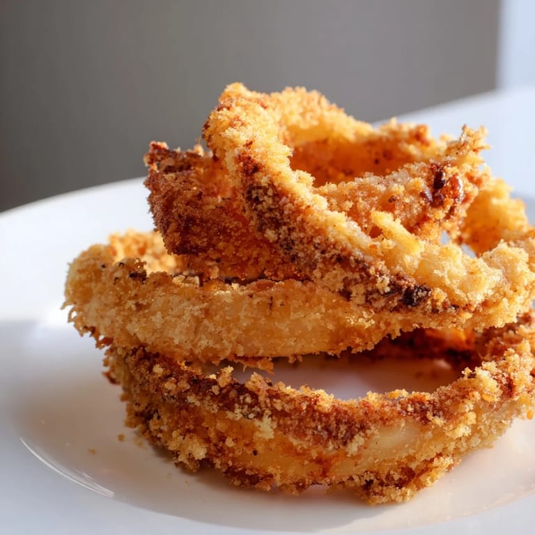 A hand dipping a battered Onion Ring into tangy ketchup, highlighting the crunchy texture and golden-brown coating.