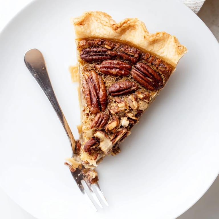 Homemade Pecan Pie cooling on a wire rack, showcasing its gooey filling and crimped, buttery pastry edges.