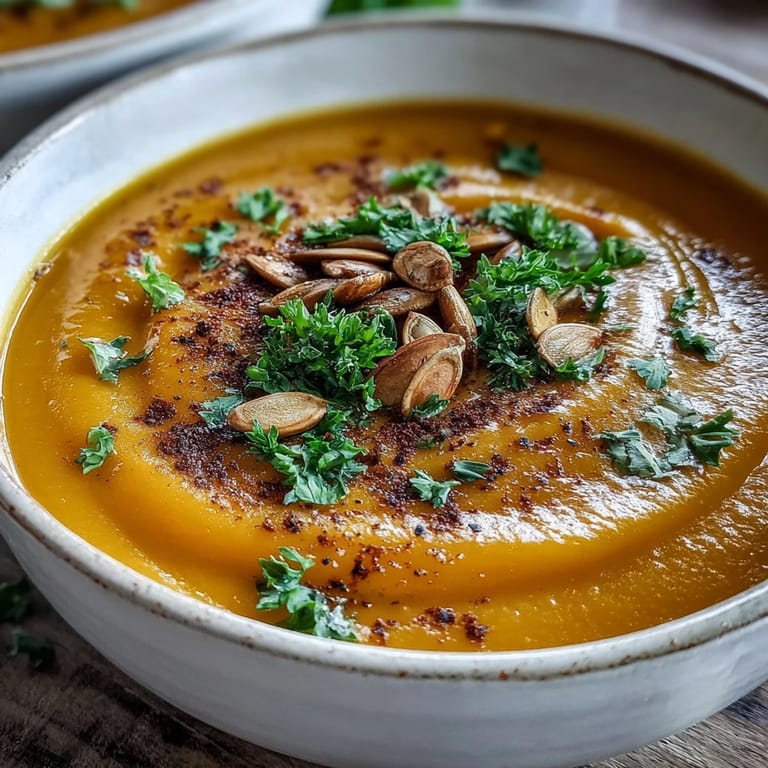 Savor this smooth, warm butternut squash and apple soup with toasted seeds.