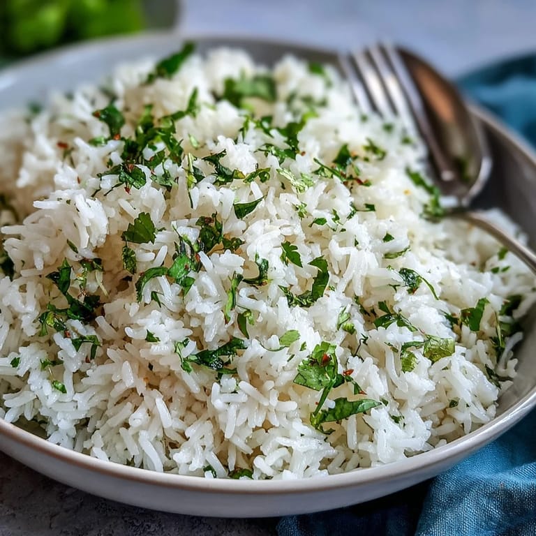 Steaming cilantro lime rice, infused with fragrant cilantro and citrus notes.