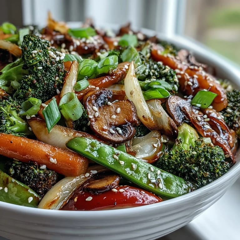 Healthy Ginger Stir-Fried Vegetables dish glistening with savory sauce and fresh ginger.
