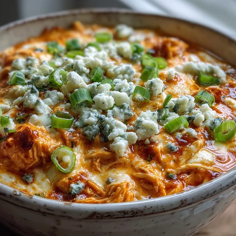 Velvety shredded chicken Crock Pot Buffalo Chicken Dip Soup served with crusty bread for dipping.