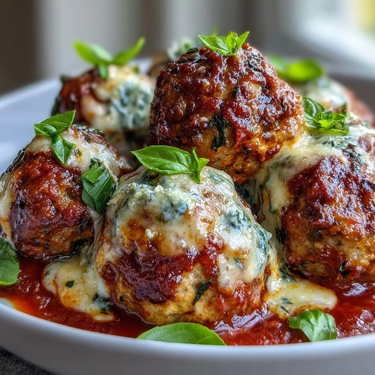 A skillet of tender meatballs, loaded with garlic and cheese, swimming in savory tomato sauce, perfect for family-style comfort food.