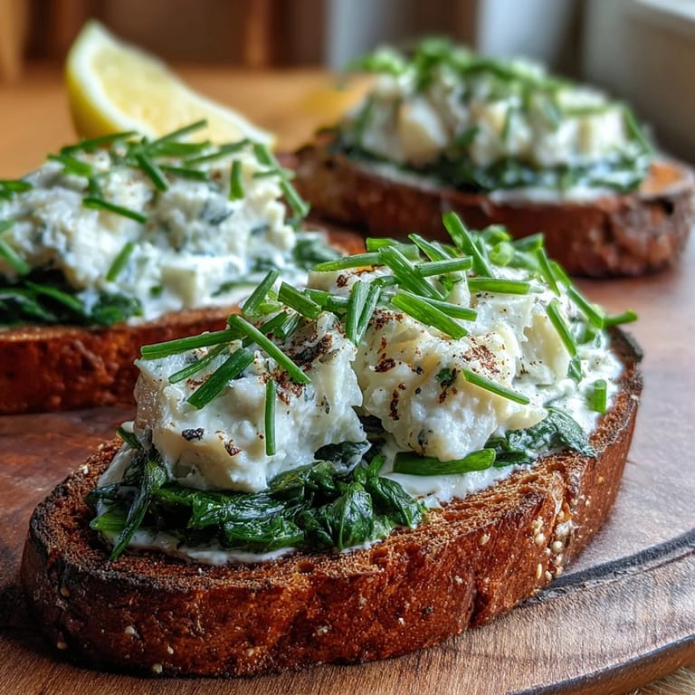 Flaky poached smoked haddock and wilted spinach piled high on golden crispy rye toast slices.