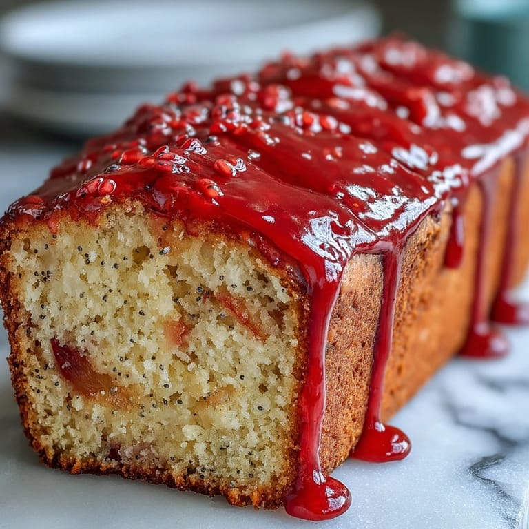 Glistening Blood Orange Loaf Cake on a wire rack, drizzled with sweet glaze and perfect for brunch dessert plates.