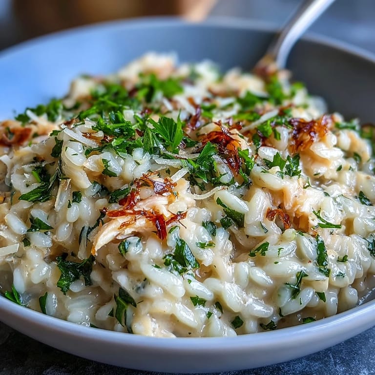Flaky smoked haddock folded into creamy Smoked Haddock Risotto on a rustic plate.