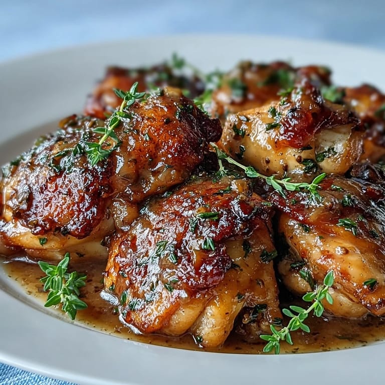 Slow cooker honey mustard chicken is plated with fluffy white rice and steamed green beans.