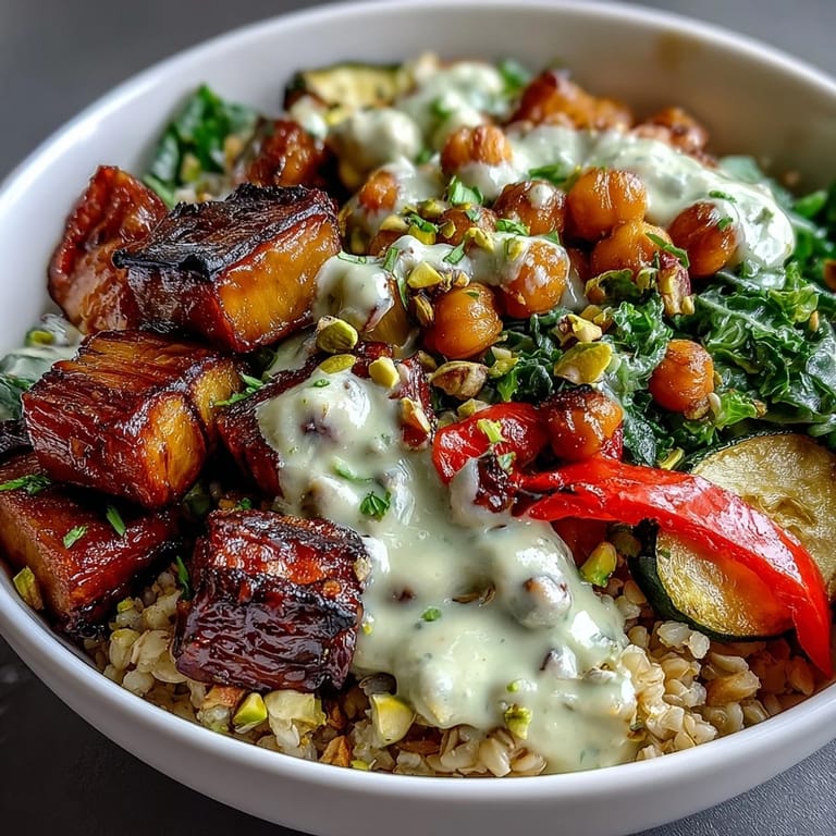 Drizzled with lemony tahini, this Mediterranean Buddha Bowl Meal Prep showcases roasted peppers, chickpeas, and greens for a fresh, satisfying dinner.