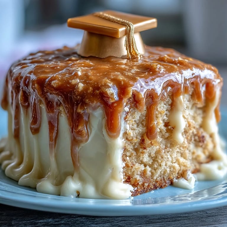 A festive graduation sheet cake with a luxurious gold drip and fondant mortarboard topper, ideal for honoring your graduate.