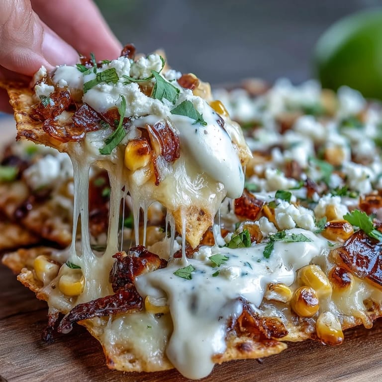 Festive vegetarian nachos featuring crunchy chips, sautéed corn, cotija cheese, and zesty lime wedges for a party-ready appetizer.