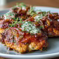 Soul Food Smothered Chicken with Onion Gravy served on a rustic plate, golden chicken glistening under a blanket of rich, savory gravy.